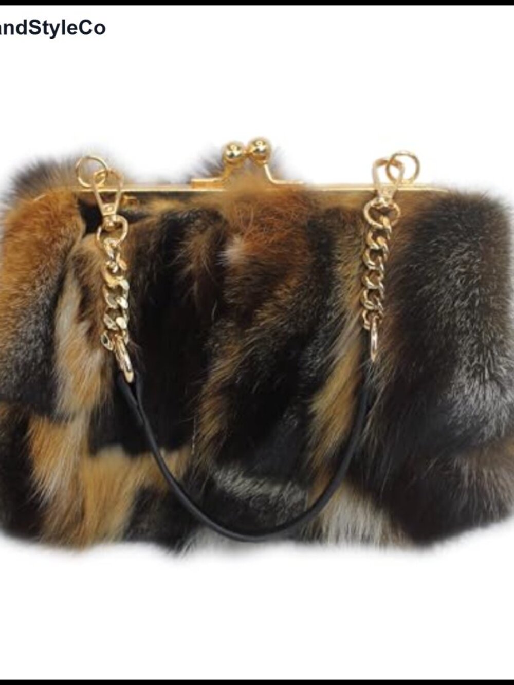 Genuine Fox Fur Clutch Purse Kisslock Chain Crossbody Bag